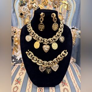 Gold-Tone Heart Charm Jewelry Set
